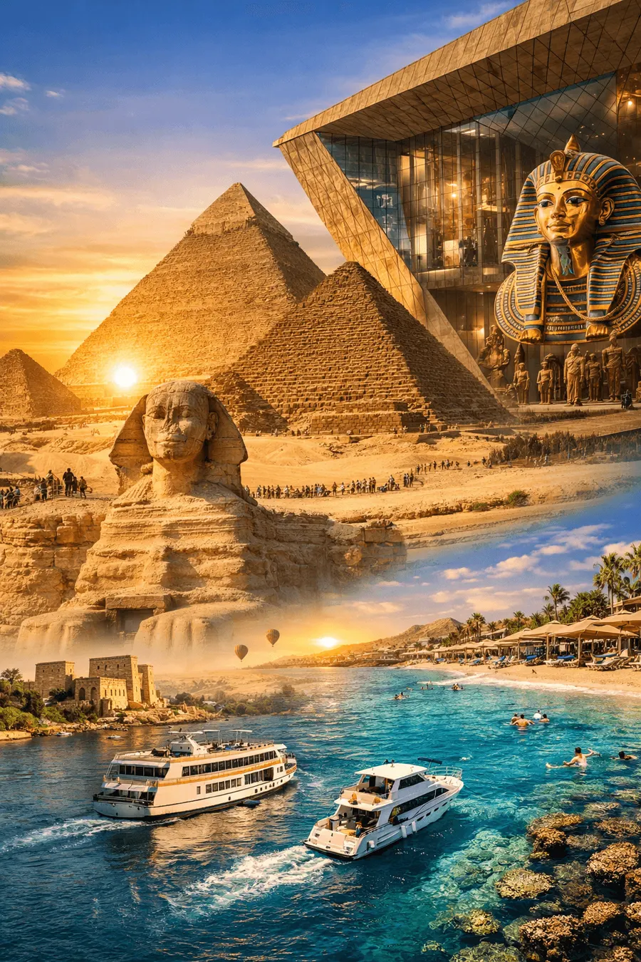 أهرامات الجيزة وأبو الهول والمتحف المصري الكبير ورحلات النيل والبحر الأحمر